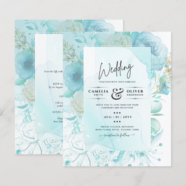 Leah G INK Vidro do mar Turquesa Aqua Abstrato INV (Frente/Verso)