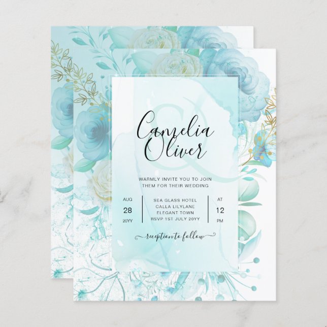 Leah G INK Vidro do mar Turquesa Aqua Abstrato INV (Frente/Verso)