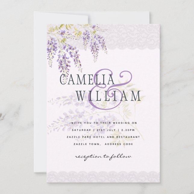 Leah G Purple WISTERIA Lace Convite de casamento F (Frente)