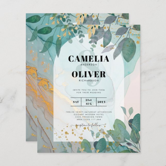 Leah G Seaglass Inv. Casamento Dourado Verde com T (Frente/Verso)