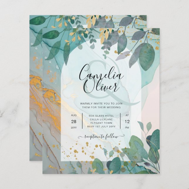 Leah G Seaglass Inv. Casamento Dourado Verde com T (Frente/Verso)