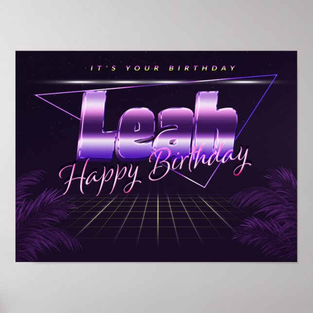 Leah Name Vorname lila retro Poster Geburtstag (Frente)