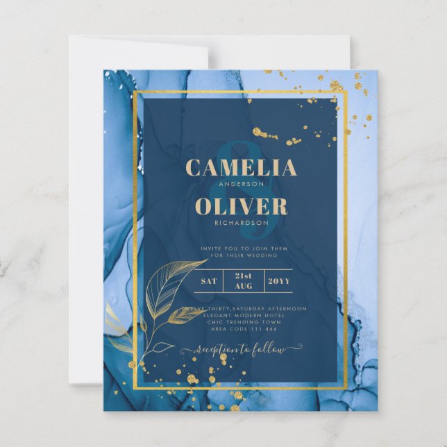 LeahG® Azul Marinho Dourado Wedding Tinta Alcoólic (Frente)
