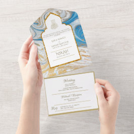 LeahG Blue Muslim Convites de casamento Nikah