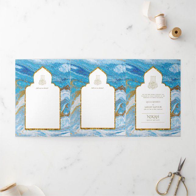 LeahG Blue Muslim Convites de casamento Nikah (Fora)
