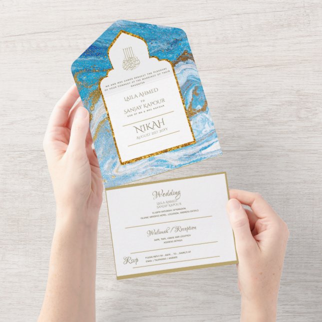 LeahG Blue Muslim Convites de casamento Nikah (Aba destacável)