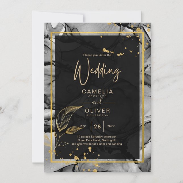 LeahG® Convite de Casamento com Tinta Alcoólica Do (Frente)