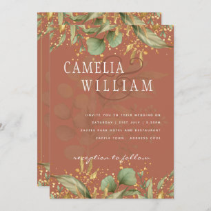 LeahG Greenery Dourado Convite de casamento MUITAS