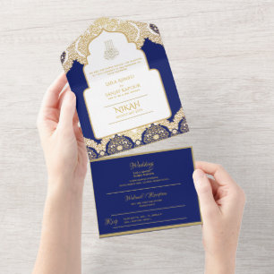 LeahG Marinho Azul Casamento Islâmico Dourado Islâ