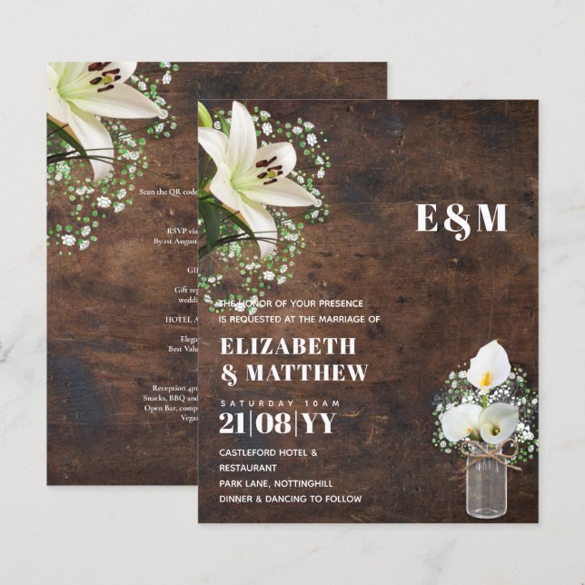 LeahG Rustic Calla Lily Floral Convite de casament (Frente/Verso)