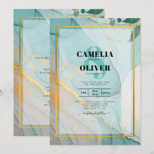 LeahG Sea Glass Azul Teal Dourado CONVITE Casament