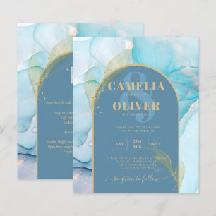 LeahG Sea Glass Dourado Ink Aqua Convite de casame