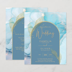 LeahG Sea Glass Tinta Dourada Convite de Casamento