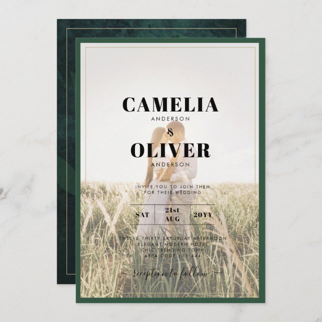 LeahG Sobreposição de Foto Verde Esmeralda Convite (Frente/Verso)