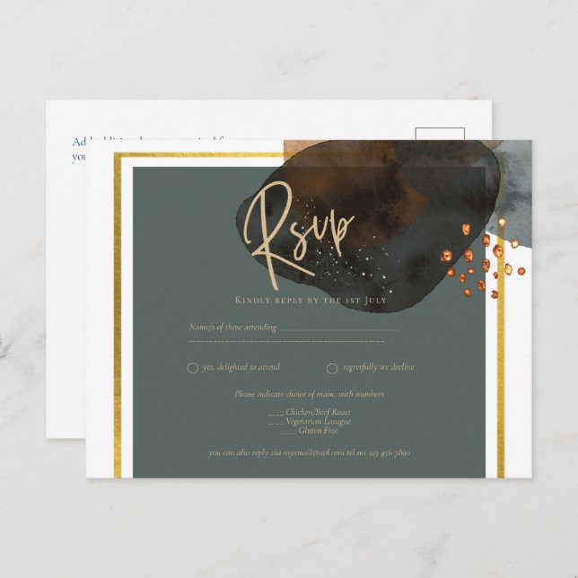 Leahg TEAL EARTH TONES CONVITE DE CASAMENTO Código (Frente/Verso)