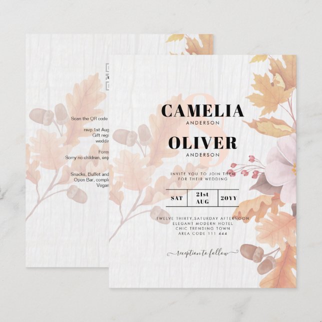 LeahG Terracotta Fall deixa Convite de casamento (Frente/Verso)