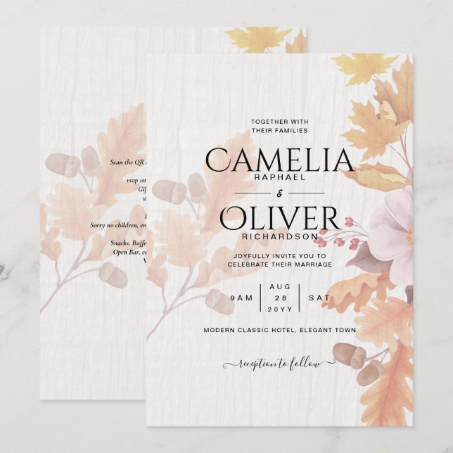 LeahG Terracotta Fall deixa Convite de casamento (Frente/Verso)