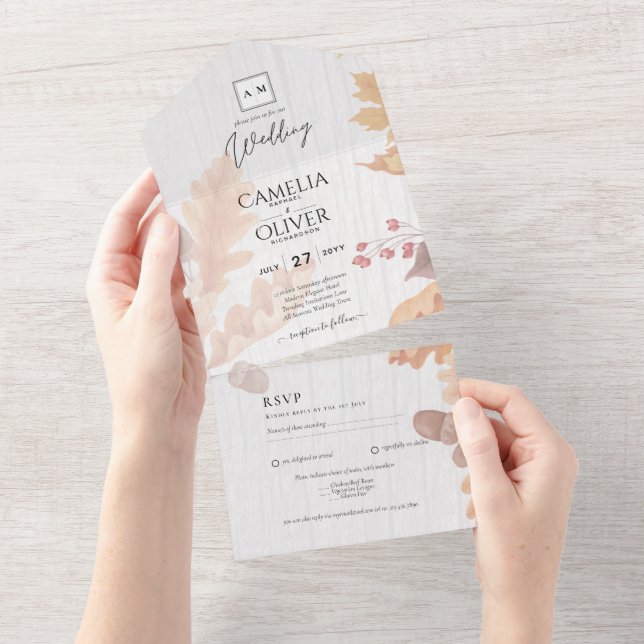 LeahG Terracotta Fall deixa Convite de casamento (Aba destacável)