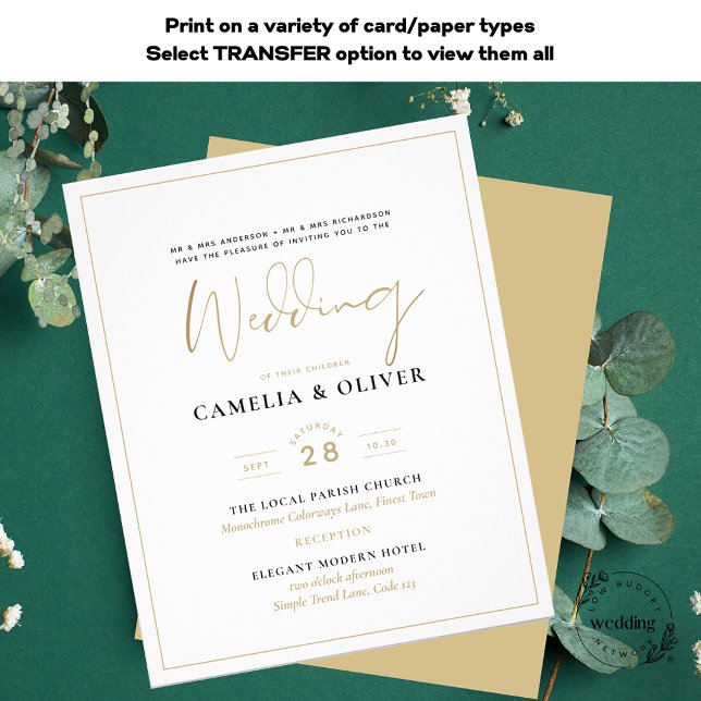 LeahG White Gold Classic Typography Wedding Invite (Criador carregado)