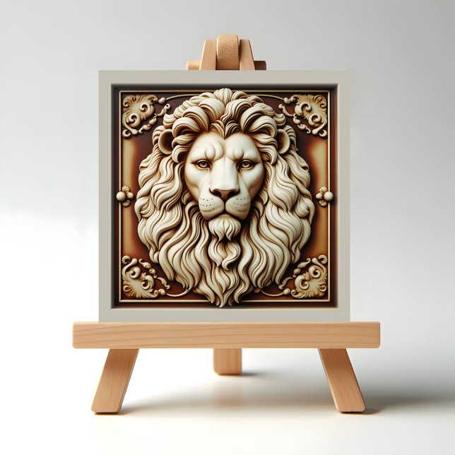 Leão (Lion Ceramic tile on easel display)