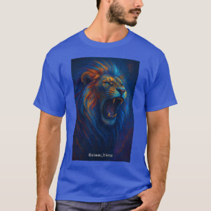 Leão Arrepiante - Camiseta Brilhante Azul e Laranj