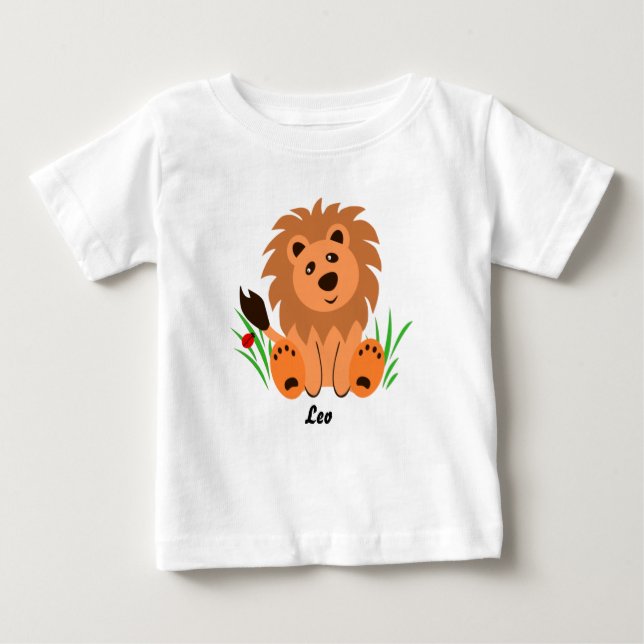 Leão bonito na grama com camiseta do bebê (Frente)