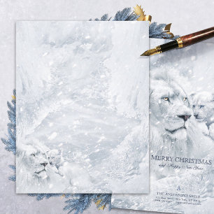 Leão branco e cubo no gelo - Papel de papelaria s