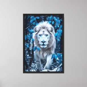 Leão Branco na Floresta Azul Enquadrada Canvas Wal