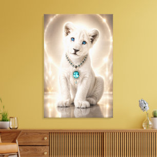 Leão Branco Real com Safira Azul Canvas Print Lega