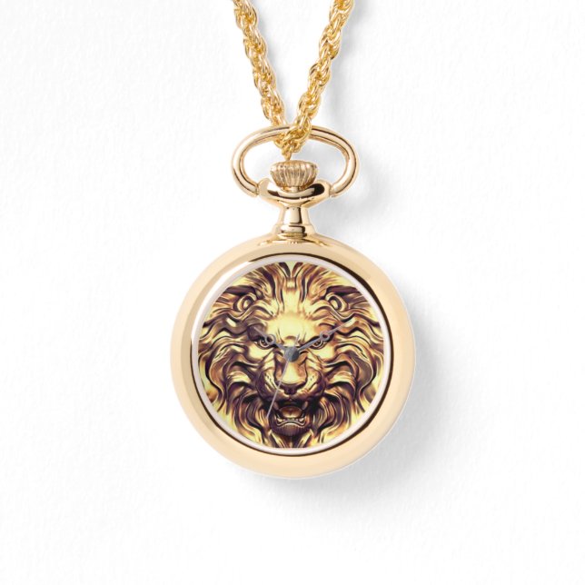 Leão de Ouro Rugindo Pulseira Relógio (Frente)