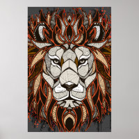 Leão de polígono | Desenho Colorido | Poster de le