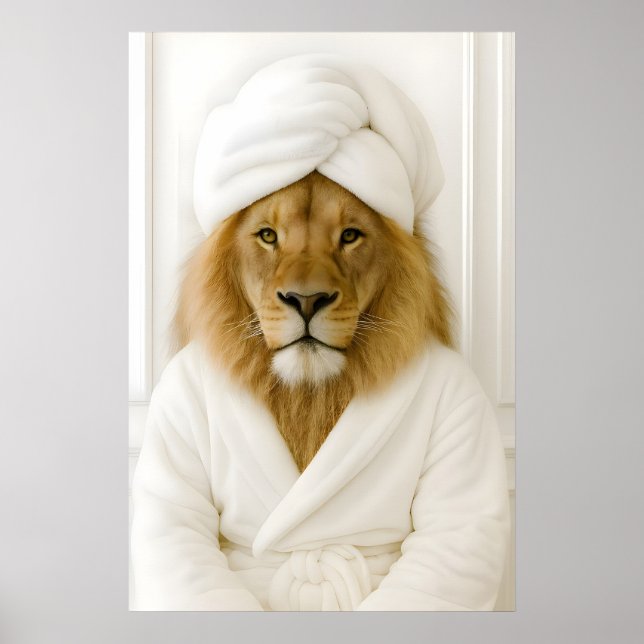 Leão Engraçado Impressão Banheiro, Leão em Robe de (Frente)