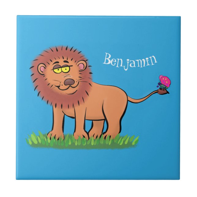 Leão feliz com ilustração de desenho animado de bo (Frente)