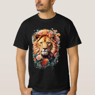 Leão Flor Bonito na Camisa T de Leão Floral de Ver