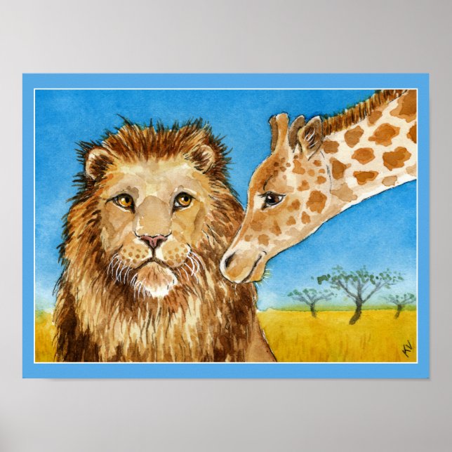 Leão, Girafa, poster de animais africanos (Frente)