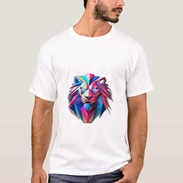 Leão Glitorâneo Geométrico: Camisa T Edgy & Modern (Frente)