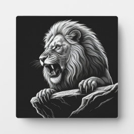 Leão na placa de mesa de penhasco com cavalete