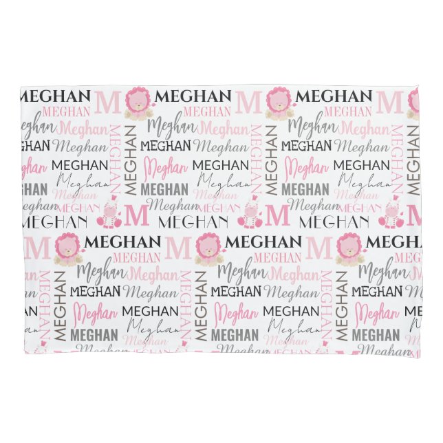 Leão rosa e zebra com nome e padrão monograma (Frente)