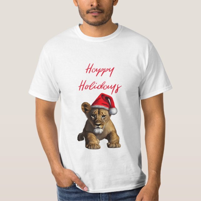 Leão Vestindo uma camisa de chapéu do Papai Noel (Frente)