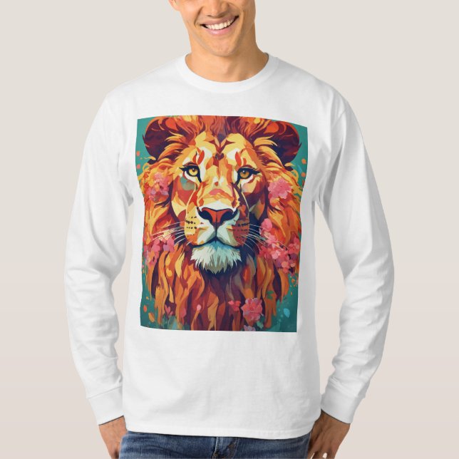 Leão Whimsical com Design de Camisa T Floral Mane (Frente)