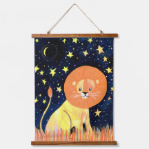 Leão Whimsical e Estrelas Segurando Poster - Celes