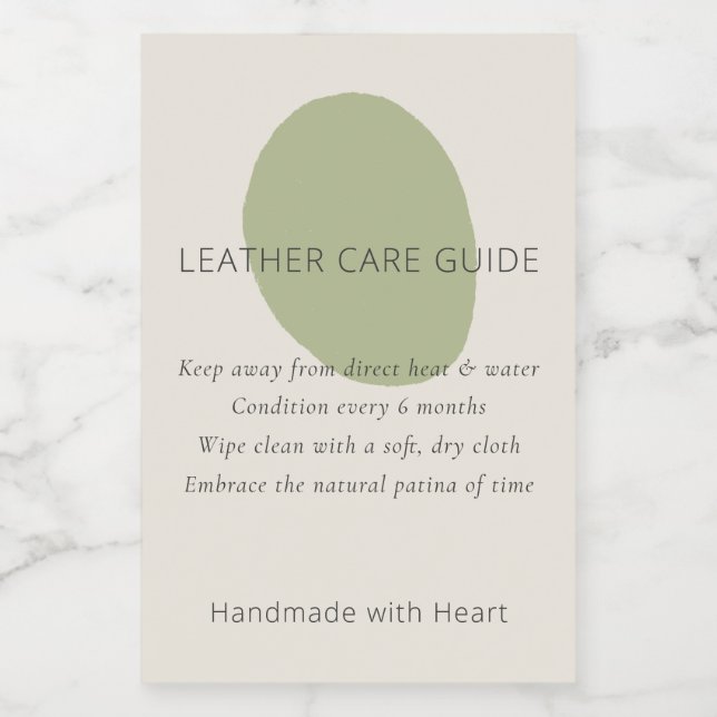Leather Care Guide Sage Artisan 2x3 Custom Label (Rótulo Único)