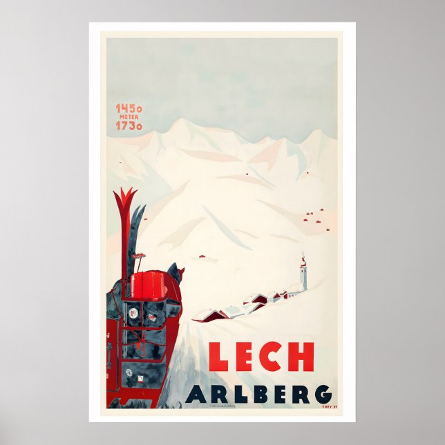 Lech am Arlberg Austria Vintage Ski Poster (Frente)