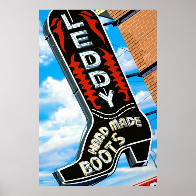 Leddy Boots Store Retro Neon Sign Poster (Frente)