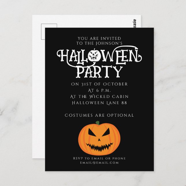 Legal e assustador convite para o Dia das Bruxas J (Frente/Verso)