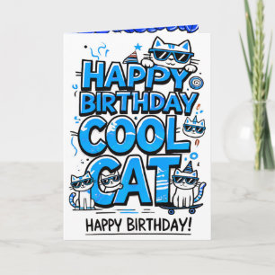 Legal Gato com Cartão de Aniversário Azul