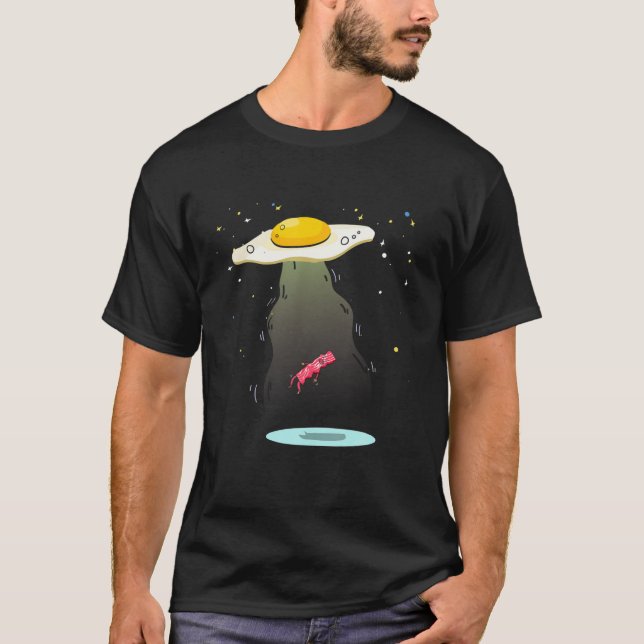 Legal Ovo Abduzindo Camiseta Bacon Funny UFO Brea (Frente)