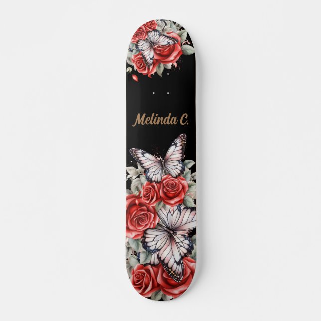 Legal Rosa vermelha Girly & Butterfly Skate Deck (Frente)