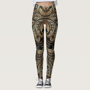 Legança Dourada Barroca Leggings Ornamentais Luxuo