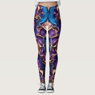 "Legância Azure: Leggings Florais Azuis Luxuosas"